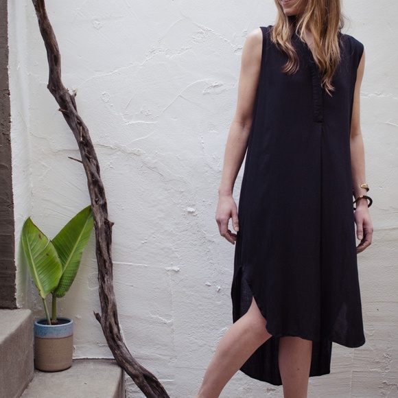 Black Hi-Low Button Front Tunic Dress - Picture 1 of 3